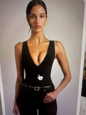 Oh Polly Black Deep V Plunge Bodysuit